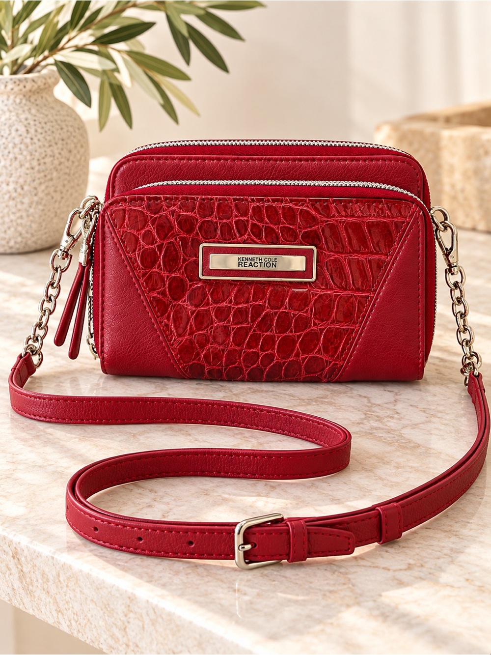 WALLET Kenneth Cole Reaction Red Small Crossbody CROC BAG NWT 4x6